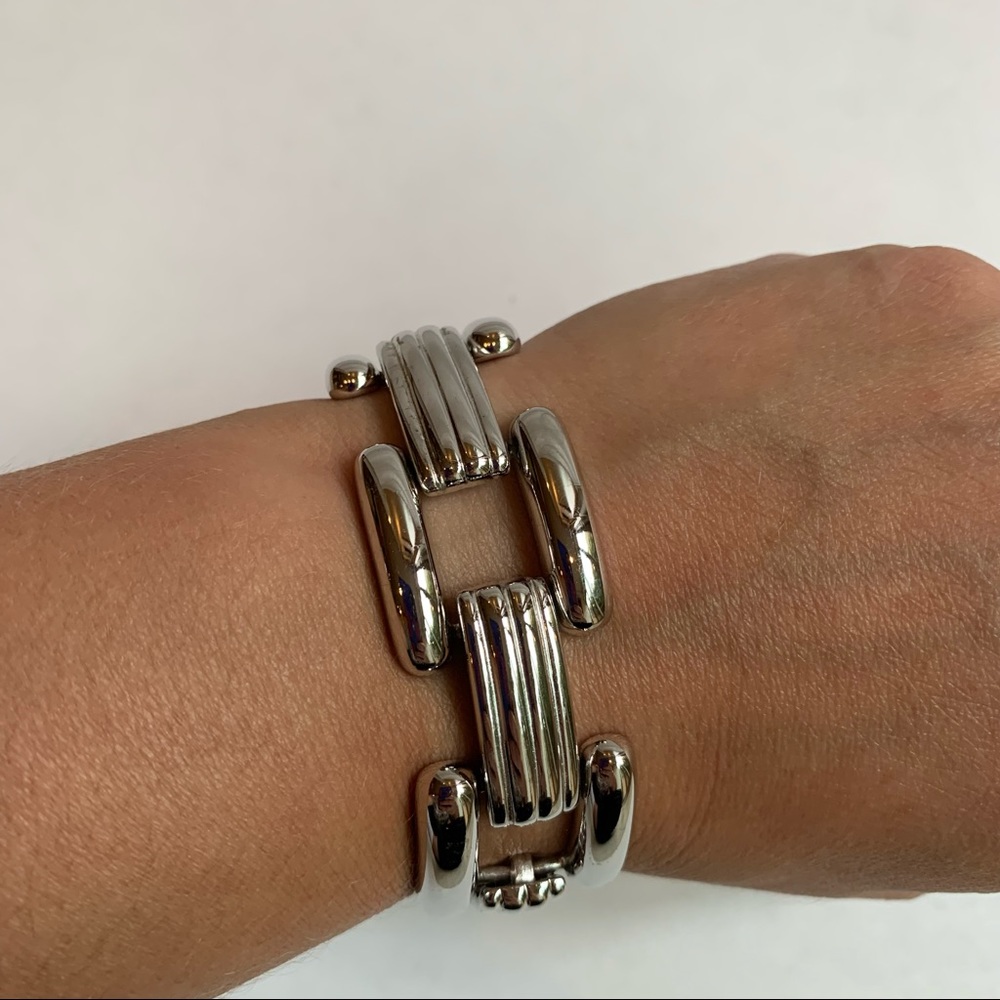 Monet Silver Tone Large Rectangle Link Bracelet Vintage